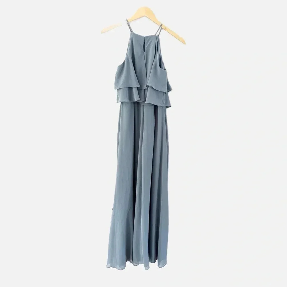 Bill Levkoff Evening Gown Slate Blue Formal Bridesmaid Maxi Dress Formal Size 8 - Picture 2 of 6